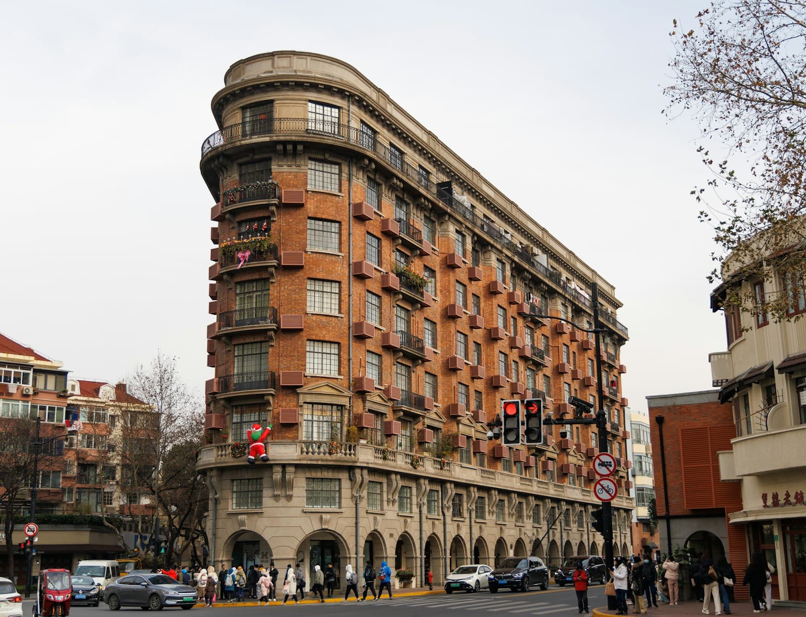The red-brick corner and streetscape of Wukang Mansion in Shanghai